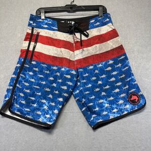 Pelagic Mens The Wedge Boardshorts American Flag Fishing Shorts Blue Red 32x10